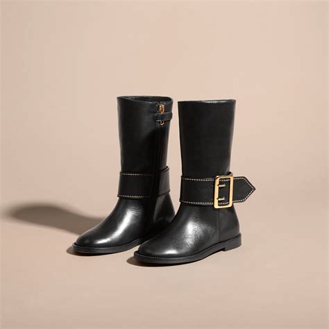 burberry black leather riding boots|Burberry adjustable buckle boots.